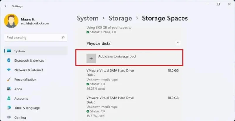 How to create parity volume with Storage Spaces in Settings on Windows 11