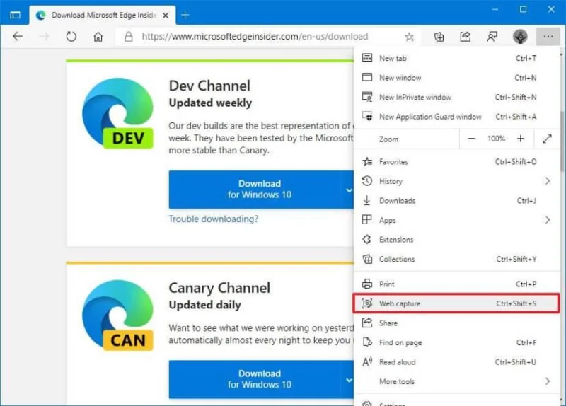How to take webpage screenshot on Microsoft Edge