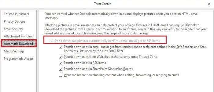Outlook'ta Resimleri Otomatik Olarak İndirme