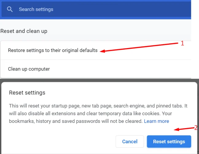 Réinitialisation de Chrome