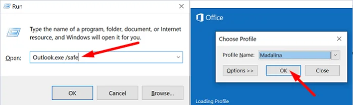 Démarrage d'Outlook en mode sans échec