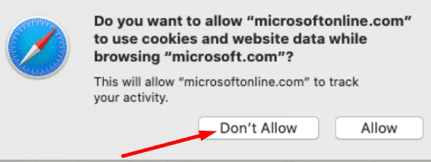 MicrosoftOnline'ın Safari'de Tanımlama Bilgileri Kullanmasına İzin Vermeli miyim? MicrosoftOnline'ın Safari'de Tanımlama Bilgileri Kullanmasına İzin Vermeli miyim?