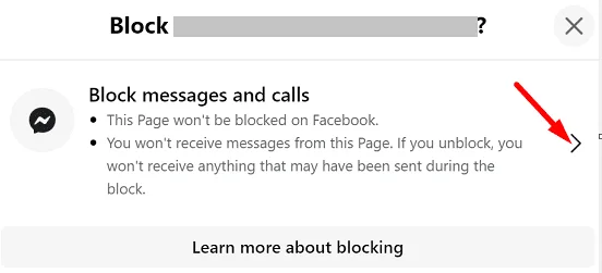 Confirmation de blocage sur Messenger