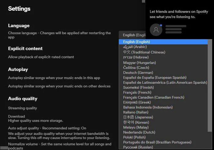 Comment changer la langue sur Spotify