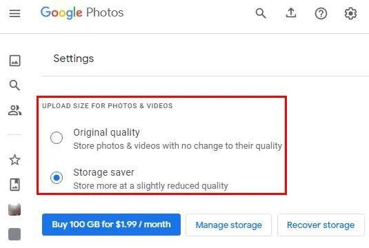 Google Foto's instellingen