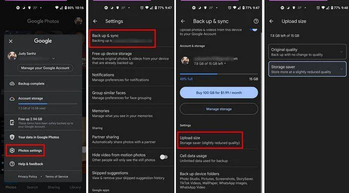 Google Foto's android instellingen