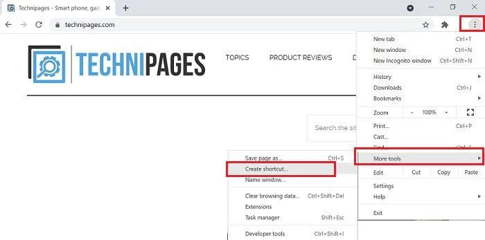 Créer un raccourci dans Chrome