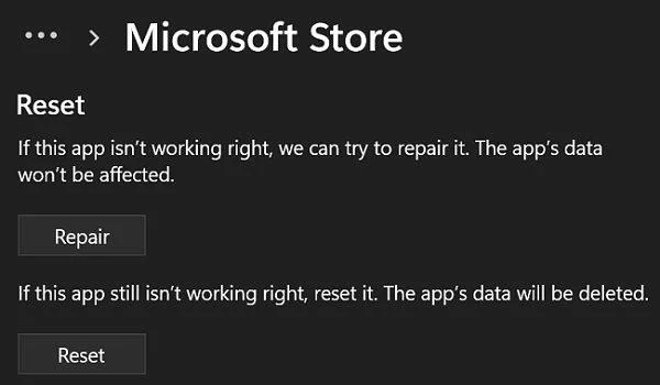 Microsoft Store reparieren und zurücksetzen