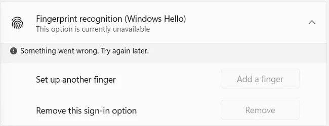 Windows 11: la opción de huella digital no está disponible actualmente