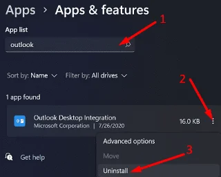 Désinstallation d'Outlook