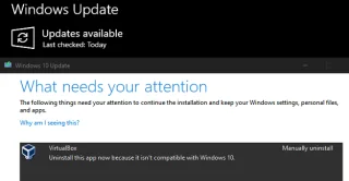 Windowsu Güncellemek için VirtualBoxın Kaldırılması Gerekiyor