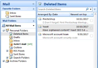 Elementele șterse în Outlook