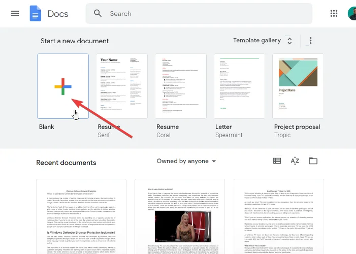 Créer un document vierge dans Google Docs
