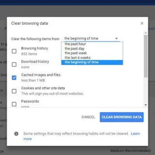 Effacer le cache dans Google Chrome