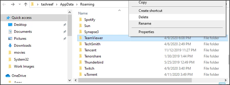 Cancellazione della cartella TeamViewer