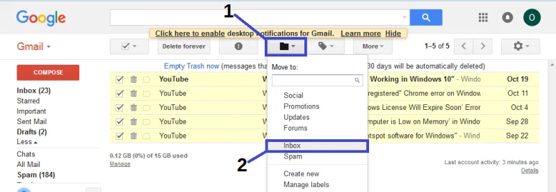 Bagaimana memulihkan email yang dihapus / diarsipkan di Gmail