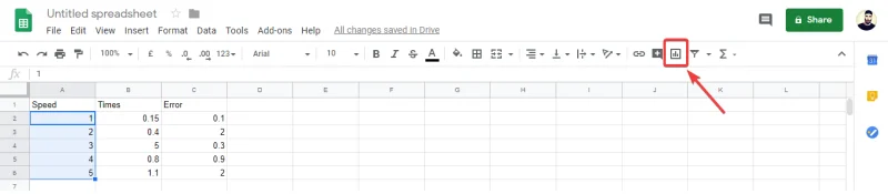 Googleスプレッドシートにエラーバーを追加するグラフ作成