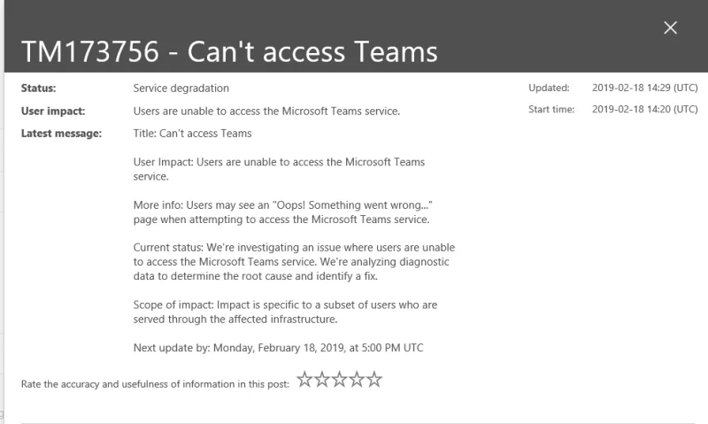 État du Service Microsoft Teams