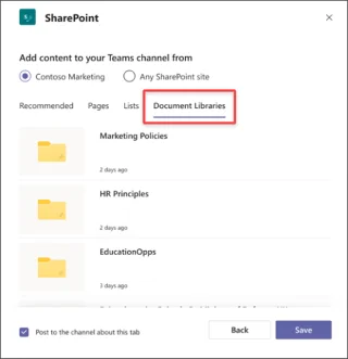 新機能により、SharePointコンテンツをTeamsに簡単に追加できます