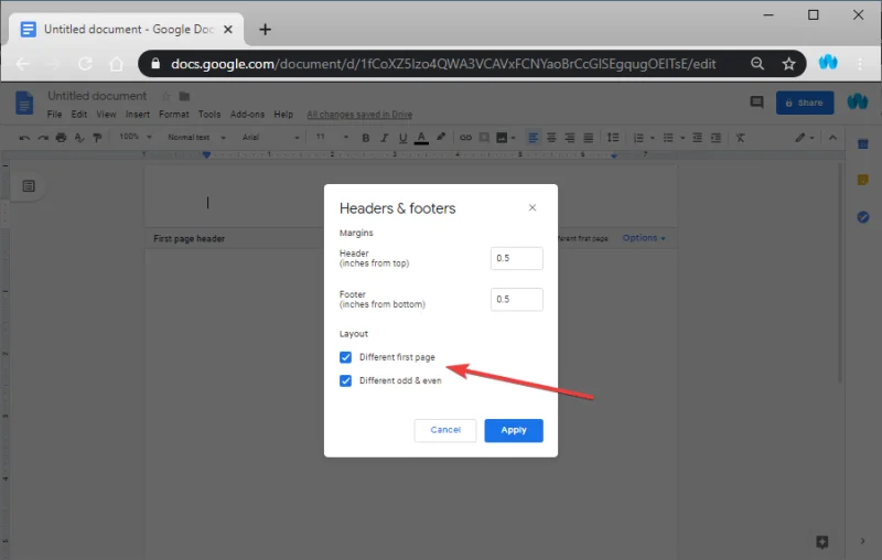 Cara membuat header yang berbeda pada setiap halaman di Google Documents
