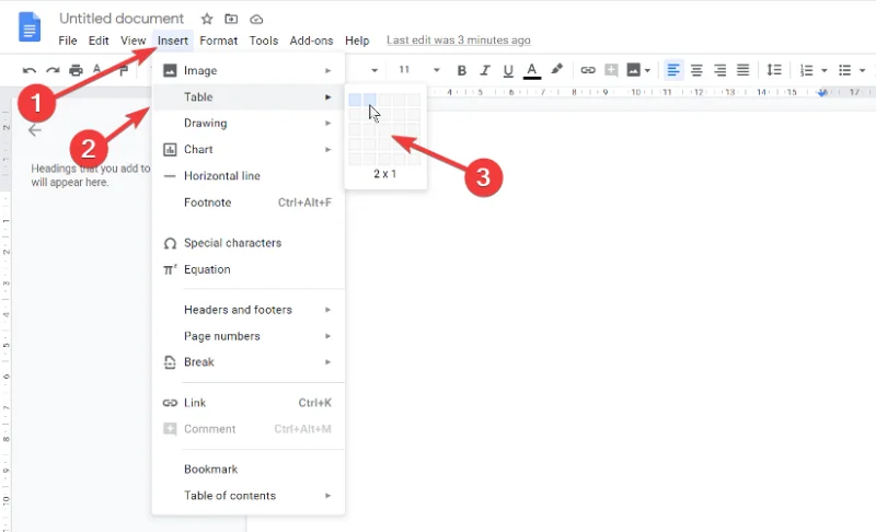 Sélection de tableau dans Google Docs