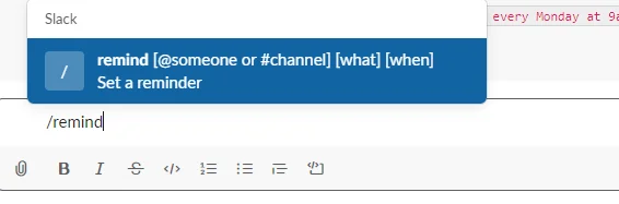 Commande de rappel dans Slack