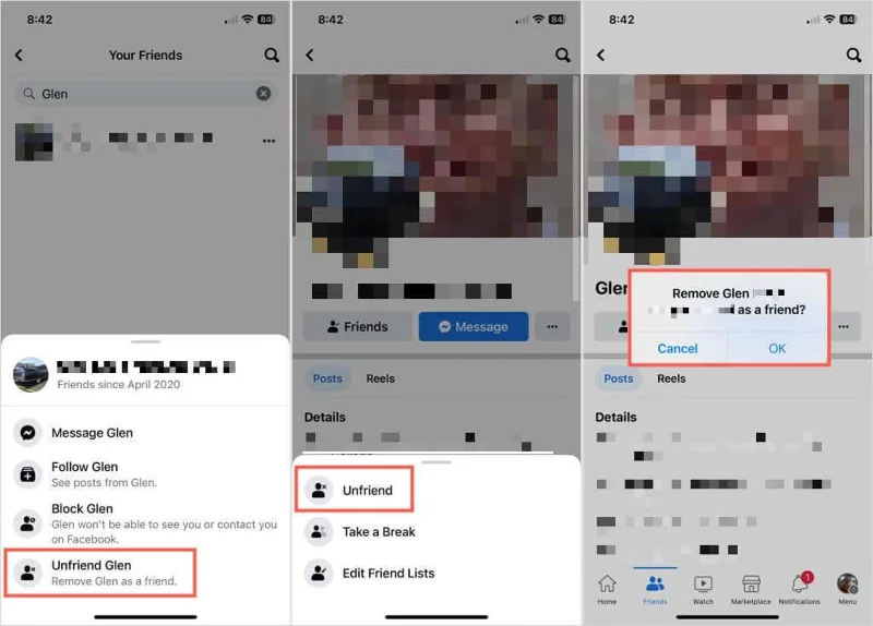 Facebook에서 친구를 끊는 방법