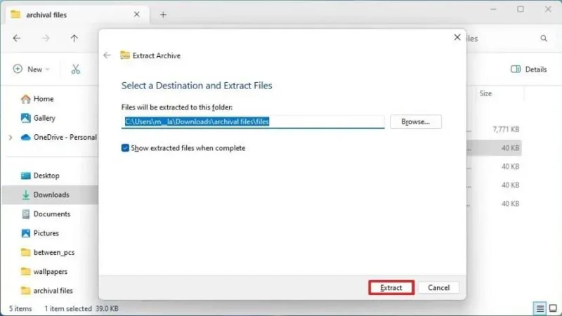 วิธีแยก Zip, RAR, 7z, Tar บน Windows 11