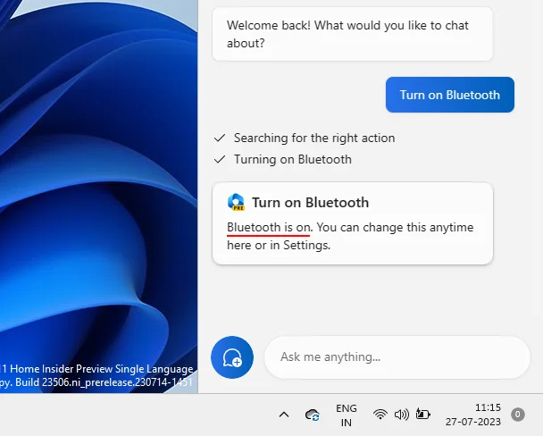 Windows Copilot을 사용하여 어두운 모드, 방해사절(DND)을 켜고 Bluetooth 장치 관리 등을 수행하는 방법