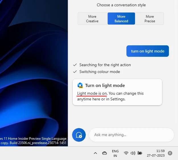 Windows Copilot을 사용하여 어두운 모드, 방해사절(DND)을 켜고 Bluetooth 장치 관리 등을 수행하는 방법