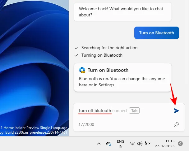 Windows Copilot을 사용하여 어두운 모드, 방해사절(DND)을 켜고 Bluetooth 장치 관리 등을 수행하는 방법
