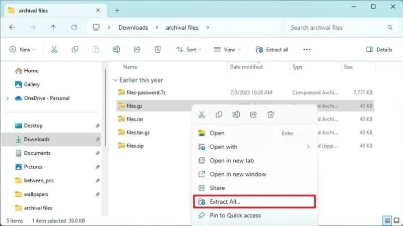 วิธีแยก Zip, RAR, 7z, Tar บน Windows 11