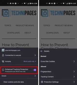 Android 版 Firefox：如何啟用跟踪保護