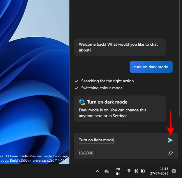 Windows Copilot을 사용하여 어두운 모드, 방해사절(DND)을 켜고 Bluetooth 장치 관리 등을 수행하는 방법