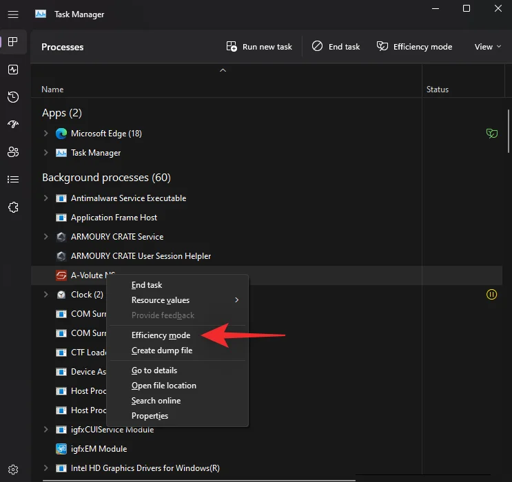 앱 또는 프로세스에 대해 Windows 11에서 효율성 모드를 켜거나 끄는 방법