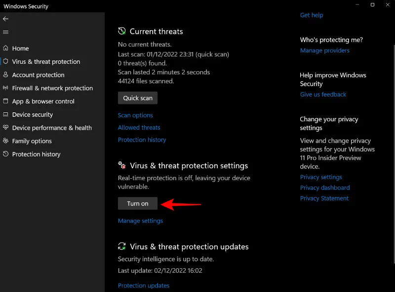 วิธีเปิดใช้งาน Windows Defender ใน Windows 11
