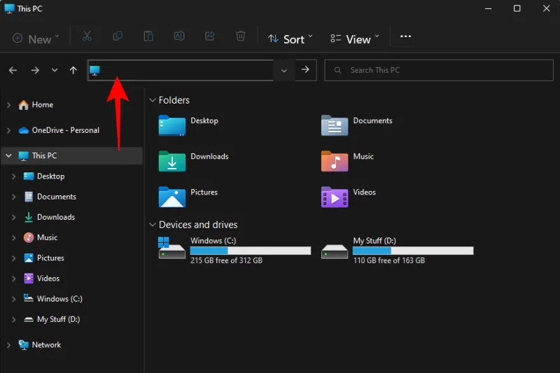 แถบที่อยู่ใน File Explorer