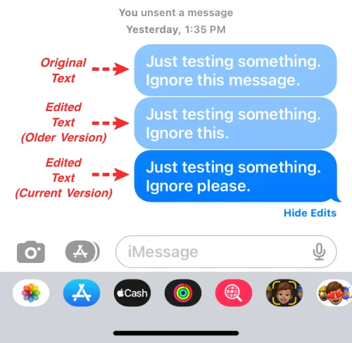 iOS 16의 iPhone 메시지에서 메시지 편집 기록을 보는 방법