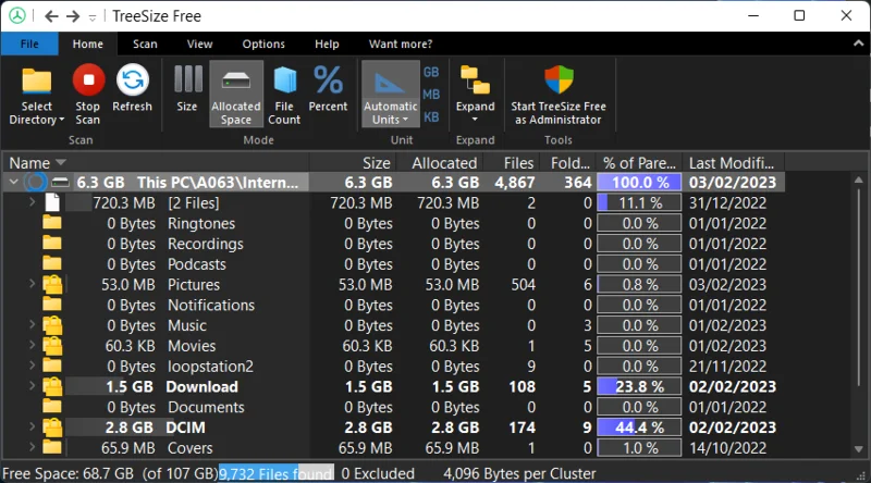 วิธีตรวจสอบพื้นที่ใช้งานบน Android จากพีซี Windows ผ่าน MTP
