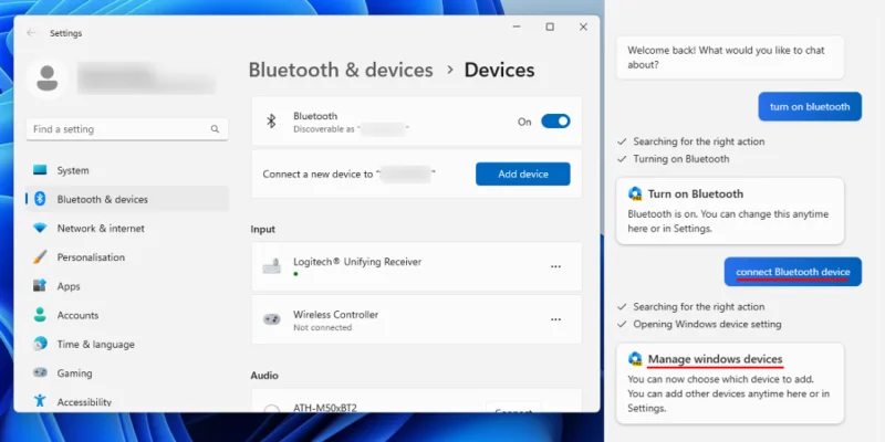 Windows Copilot을 사용하여 어두운 모드, 방해사절(DND)을 켜고 Bluetooth 장치 관리 등을 수행하는 방법
