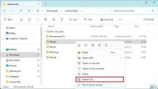วิธีแยก Zip, RAR, 7z, Tar บน Windows 11