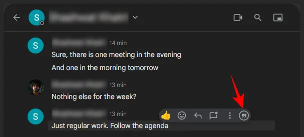 Google Chat에서 답장으로 인용하는 방법