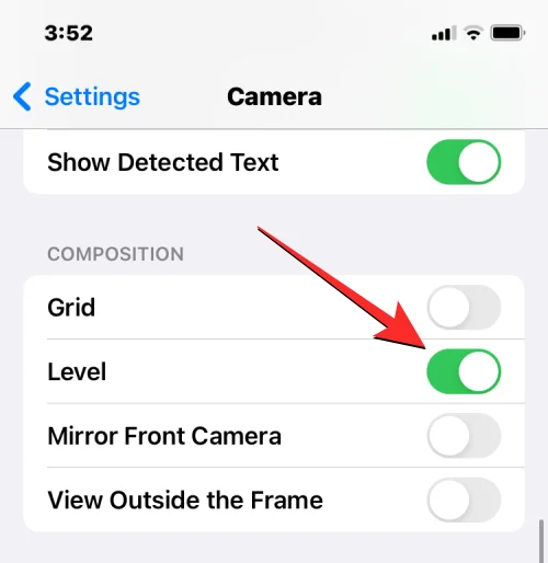 Comment ajouter un indicateur de niveau dans l'appareil photo sur iOS 17