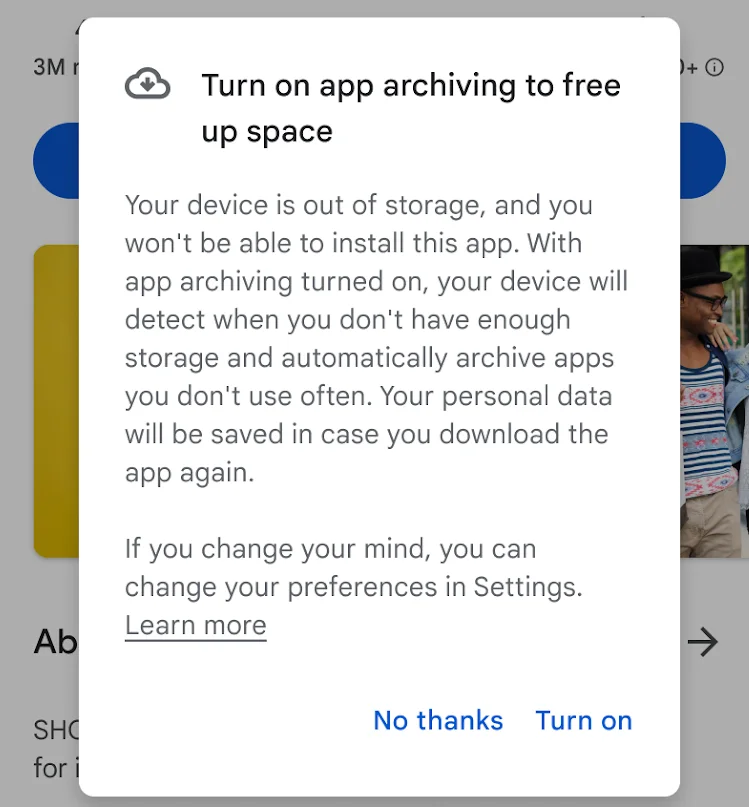 Android에서 앱 보관을 켜면 어떻게 되나요?