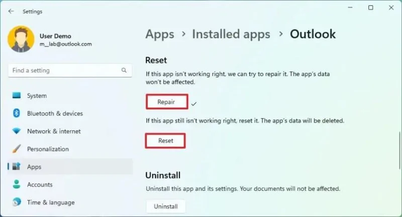 วิธีรีเซ็ตแอป Outlook ใหม่ (ไม่ทำงาน) บน Windows 11