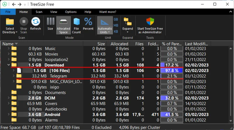 วิธีตรวจสอบพื้นที่ใช้งานบน Android จากพีซี Windows ผ่าน MTP