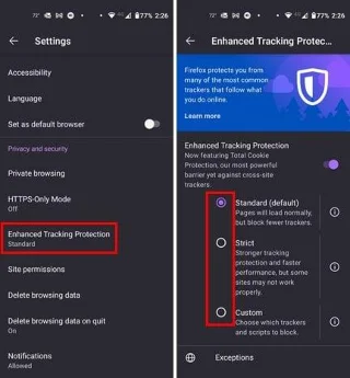 Android 版 Firefox：如何啟用跟踪保護