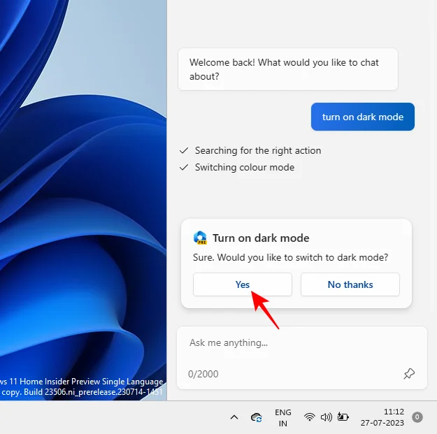 Windows Copilot을 사용하여 어두운 모드, 방해사절(DND)을 켜고 Bluetooth 장치 관리 등을 수행하는 방법