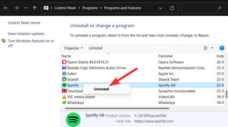 วิธีถอนการติดตั้ง Spotify บน Windows 11