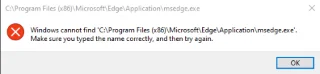 วิธีแก้ไขข้อผิดพลาด: Windows ไม่พบข้อผิดพลาด msedge.exe